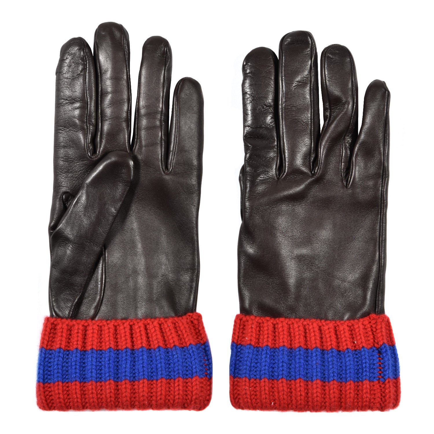 Gucci Nappa Cashmere Web Gloves L Dark Brown 2 of 4