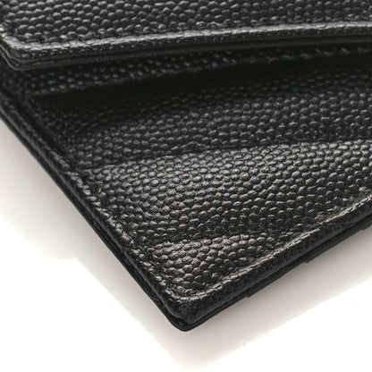 Saint Laurent Grain De Poudre Matelasse Chevron Monogram Compact Wallet Black 8 of 10