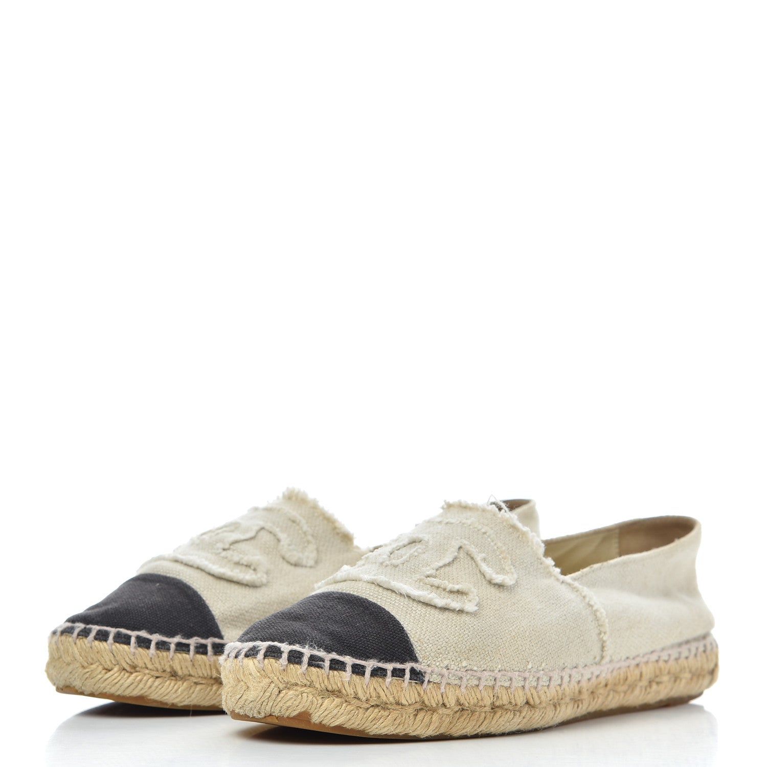Chanel Linen CC Espadrilles 38 Beige Black 3 of 23