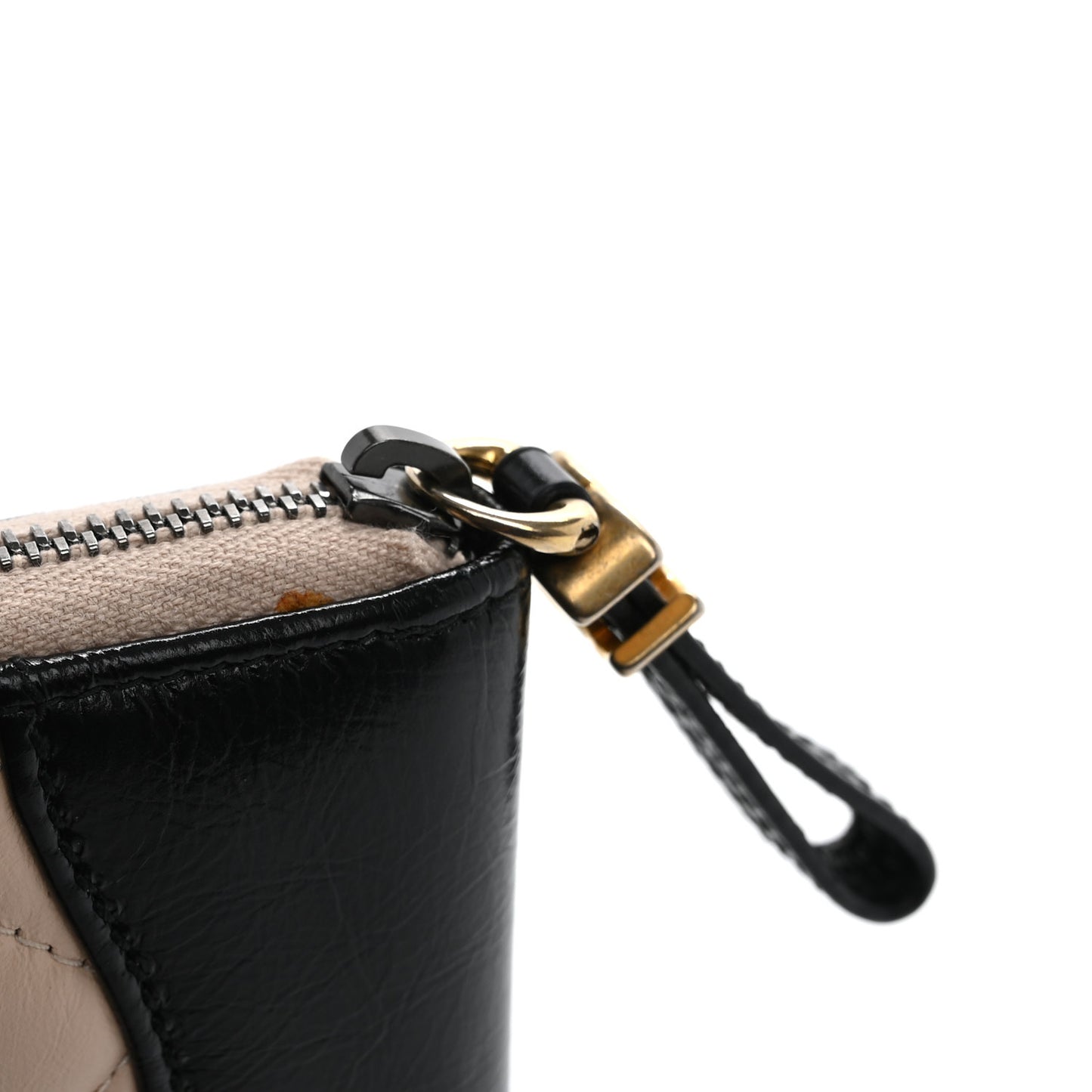 Aged Calfskin Quilted Small Gabrielle Zip Around Wallet Beige Black