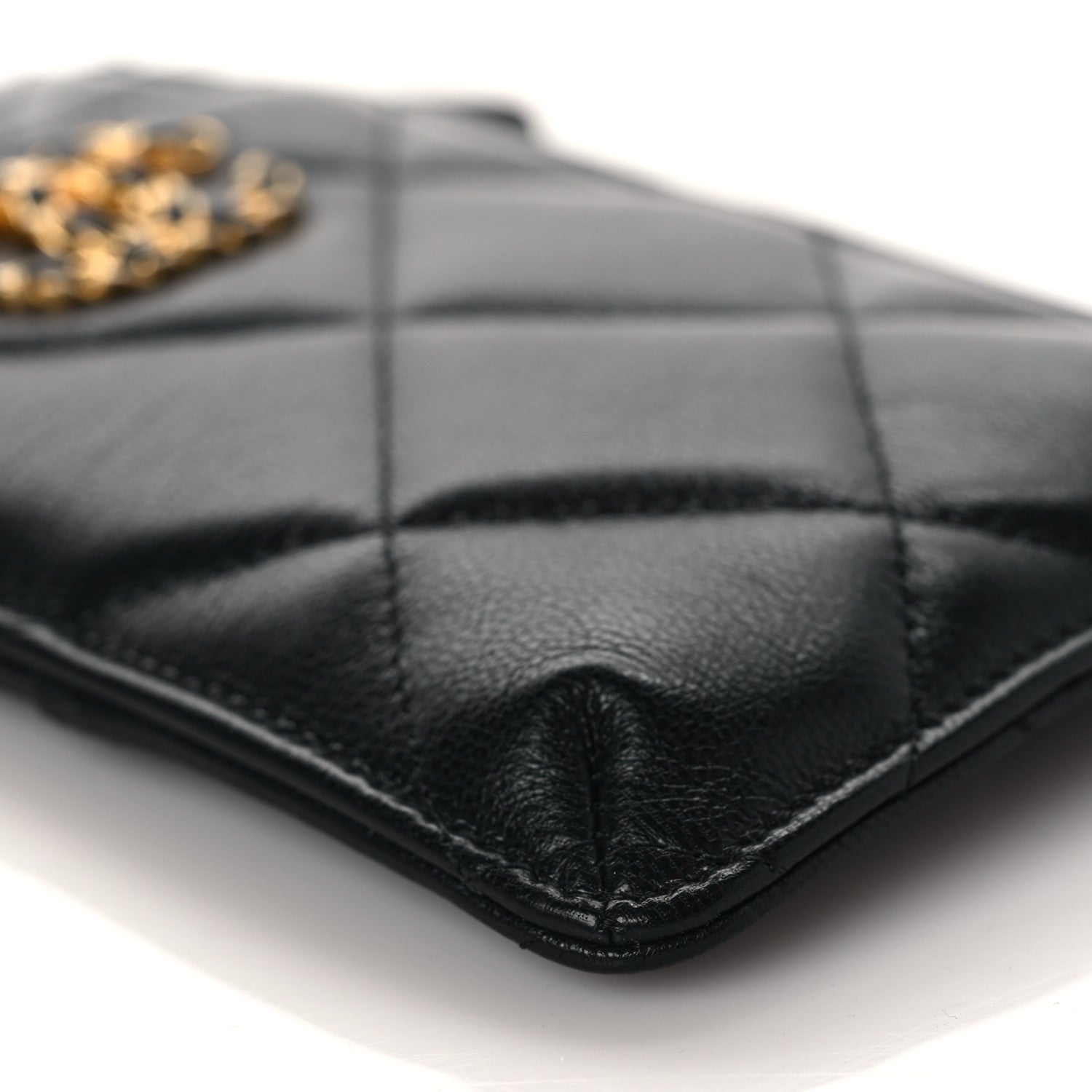 Chanel Shiny Goatskin Quilted Chanel 19 Phone and Card Holder Black 8 of 9