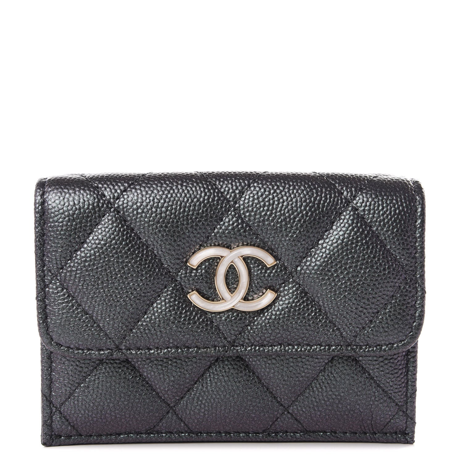 Chanel Iridescent Caviar Quilted Double Flap Wallet Black 1 of 8