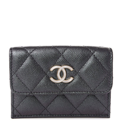 Chanel Iridescent Caviar Quilted Double Flap Wallet Black 1 of 8