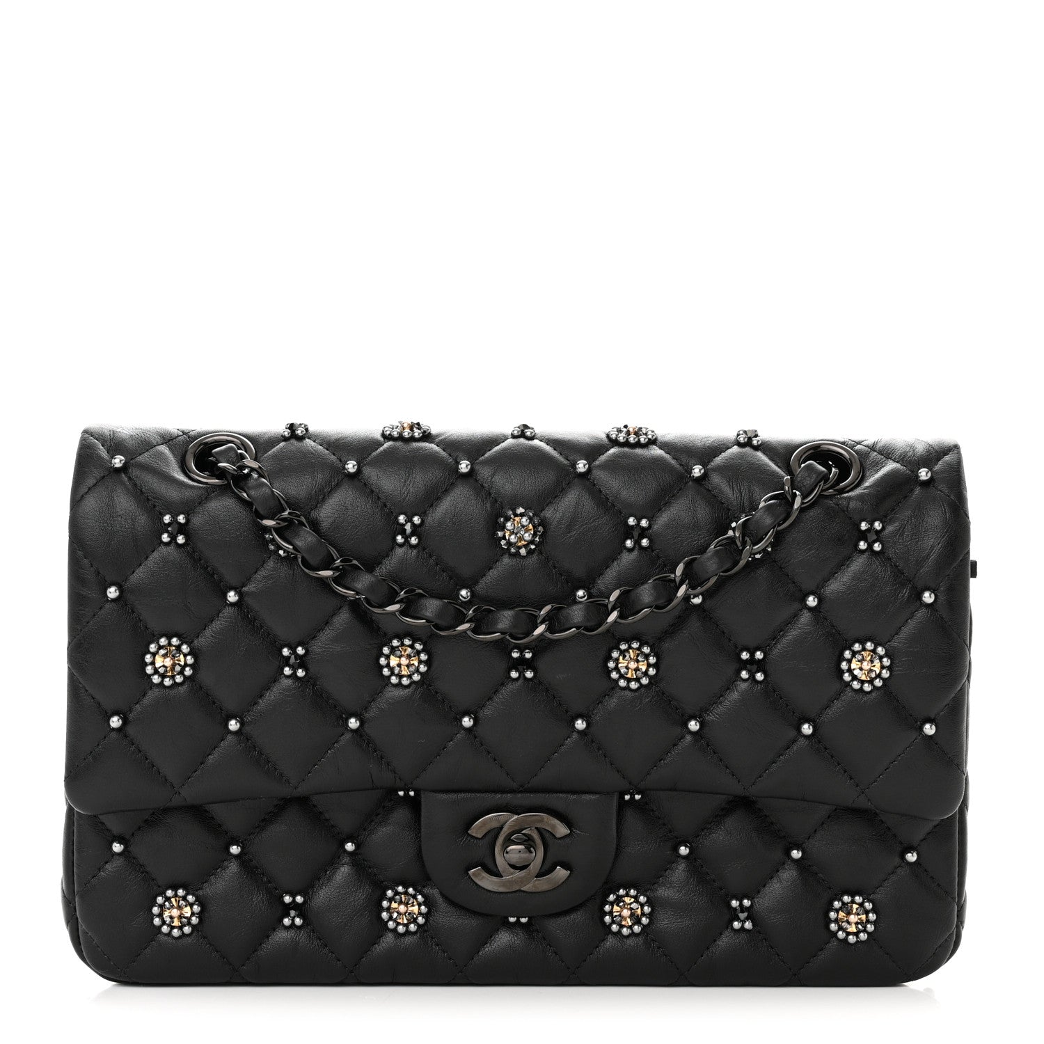 Chanel Lambskin Beaded Quilted Flower Double Flap Black 1 of 11