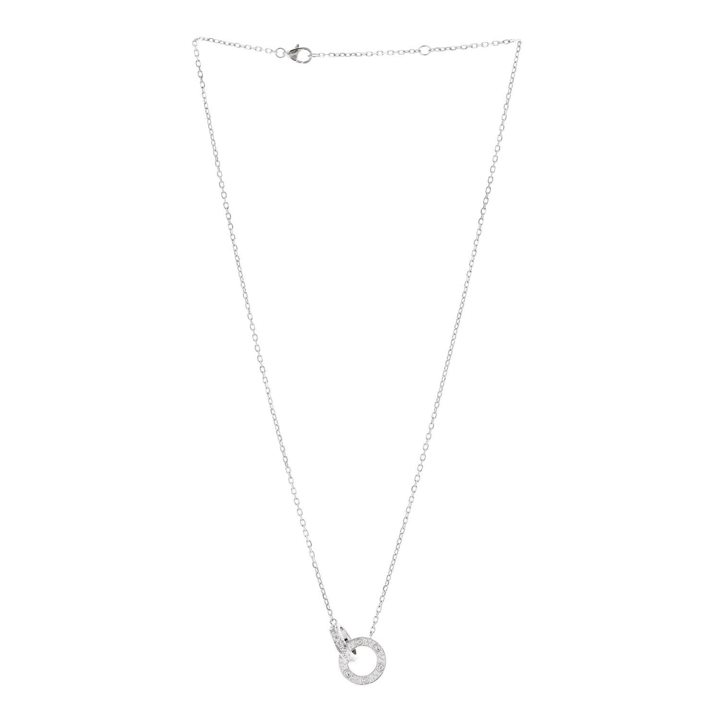 18K White Gold Diamond Interlocking LOVE Paved Necklace