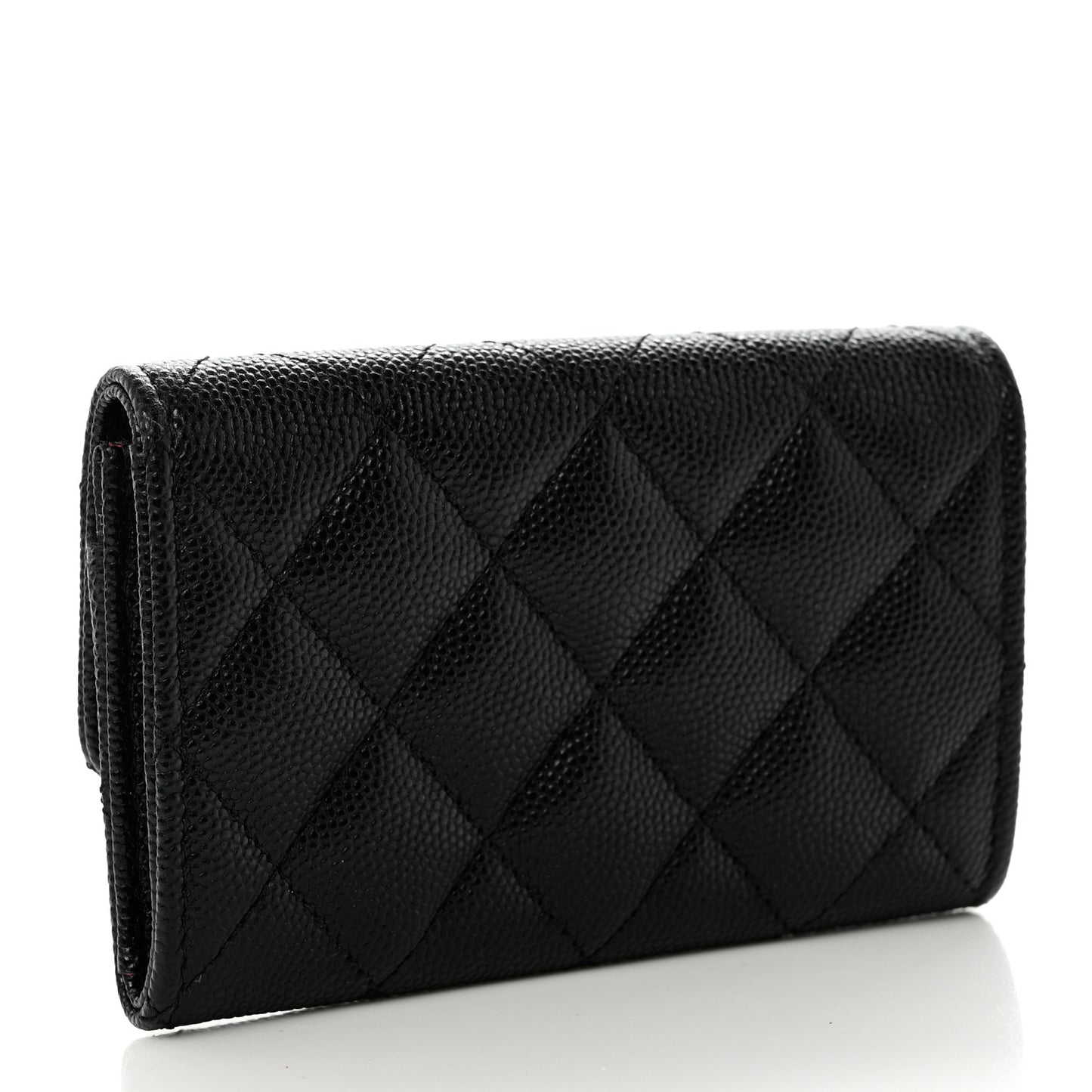 Caviar Metal Perforated Quilted CC Flap Card Holder Black