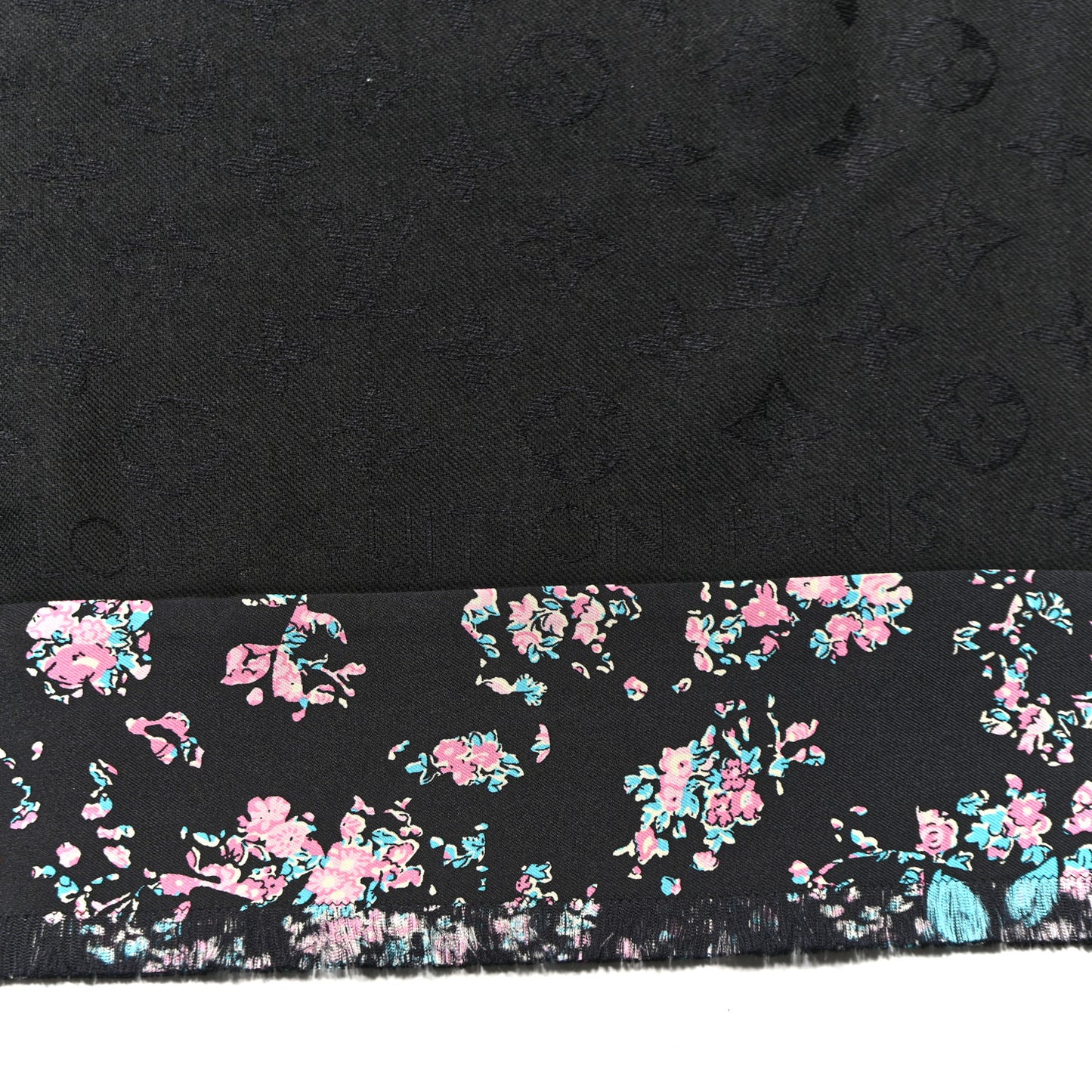 Silk Wool Monogram Confidential Garden Shawl Black Multicolor