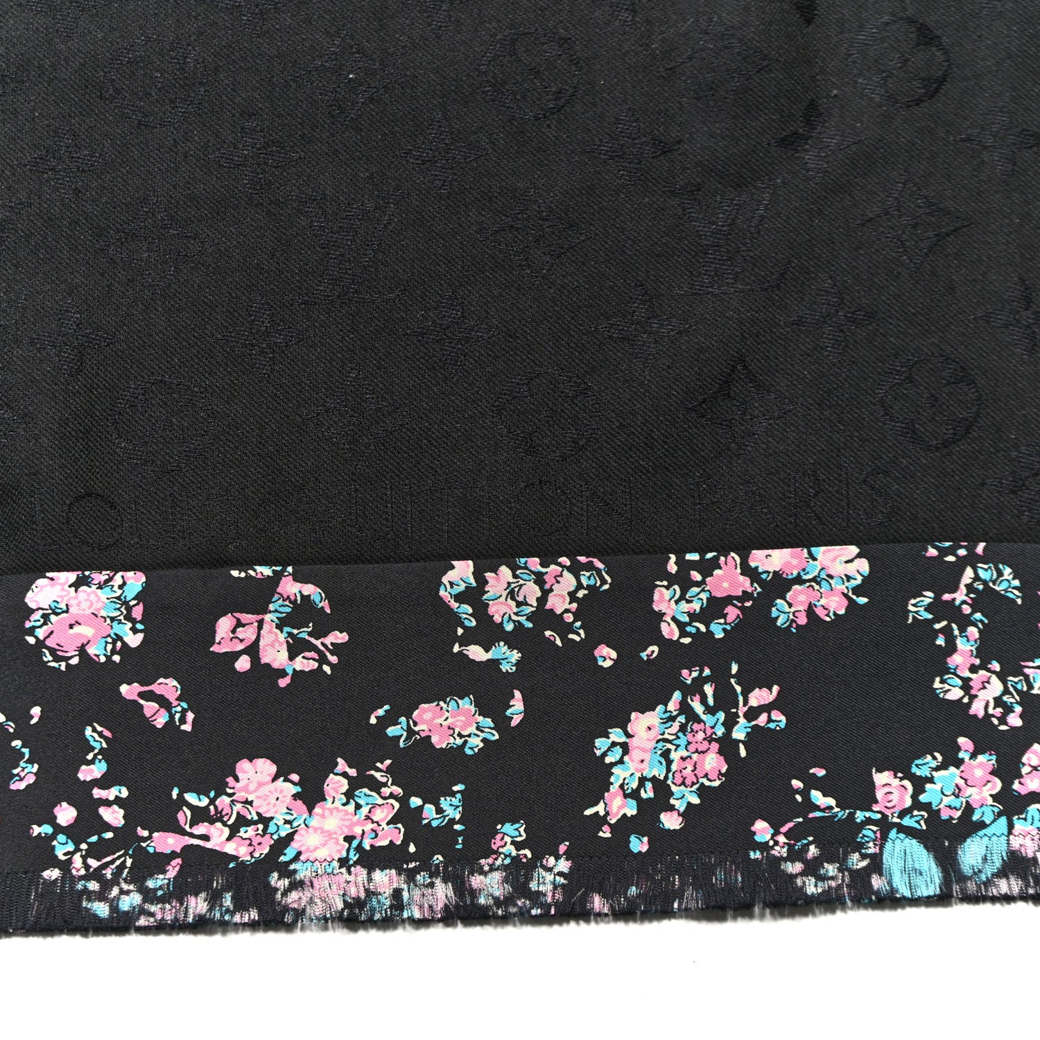 Louis Vuitton Silk Wool Monogram Confidential Garden Shawl Black Multicolor 2 of 4