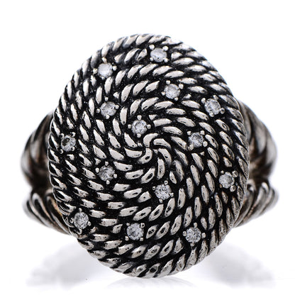 David Yurman Sterling Silver Diamond Cable Coil Ring 57 8 1 of 5
