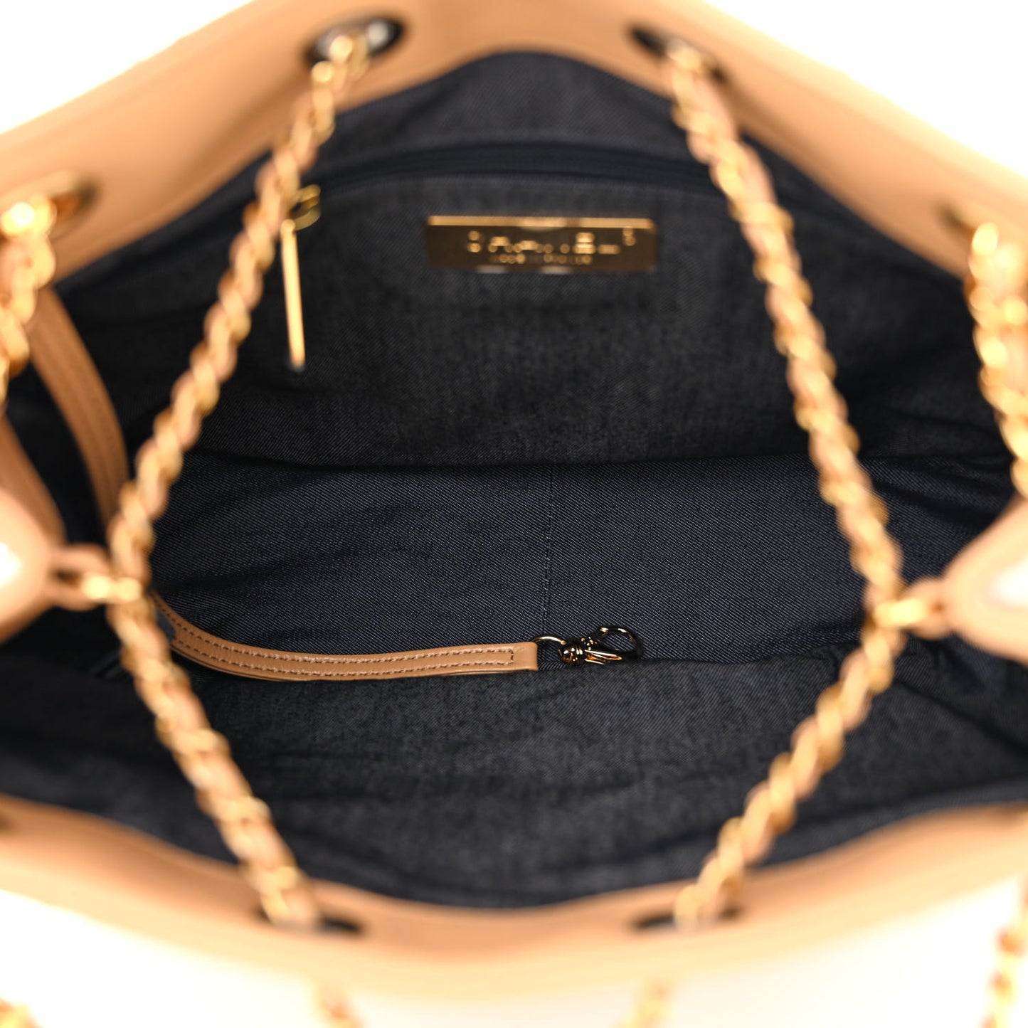 Calfskin Stitched Drawstring CC Bag Beige