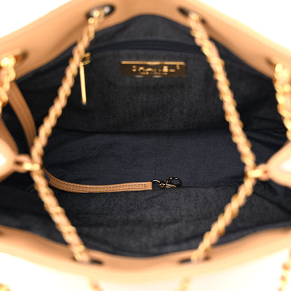 Chanel Calfskin Stitched Drawstring CC Bag Beige 5 of 10