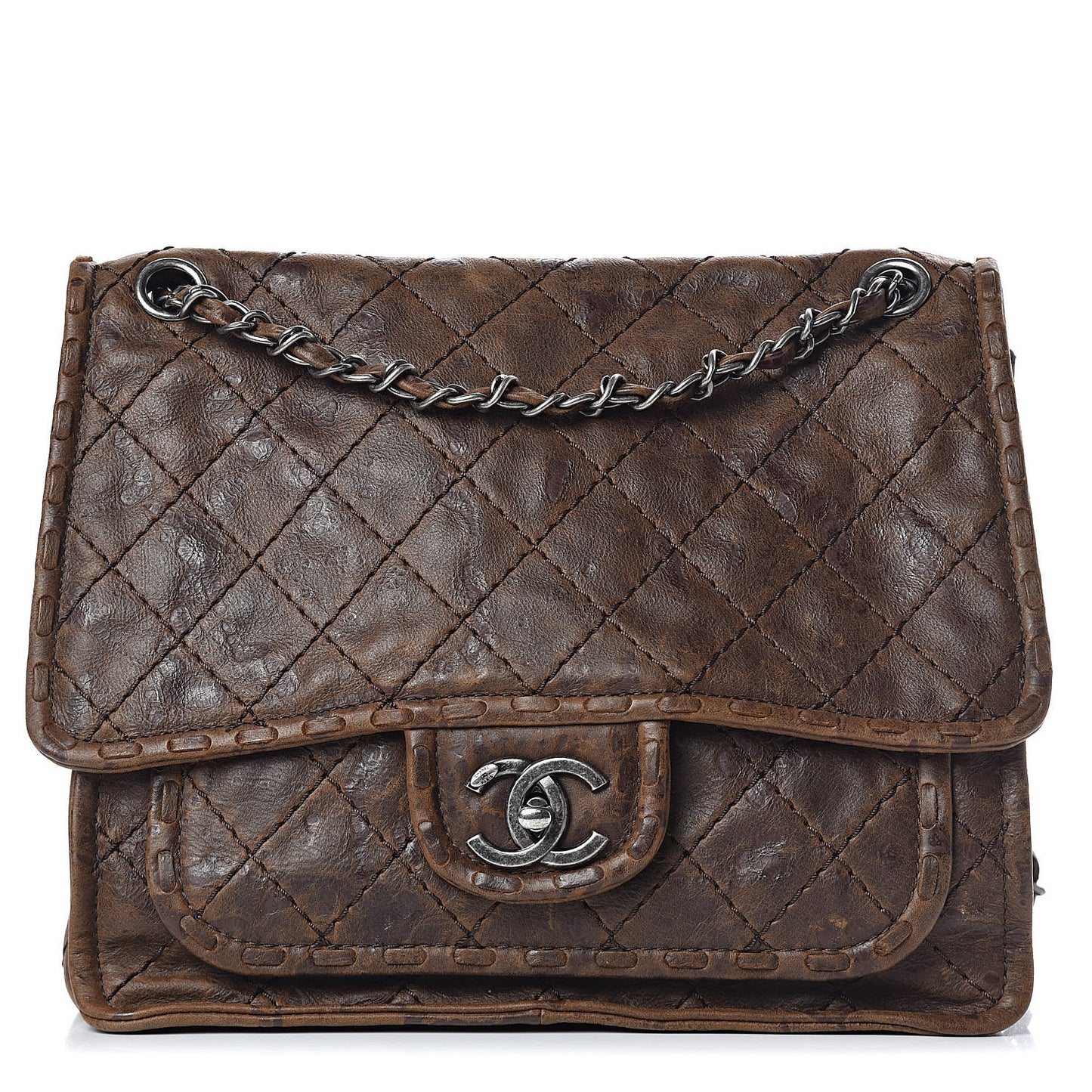 Aged Crumpled Calfskin Small Vintage Flap Brown