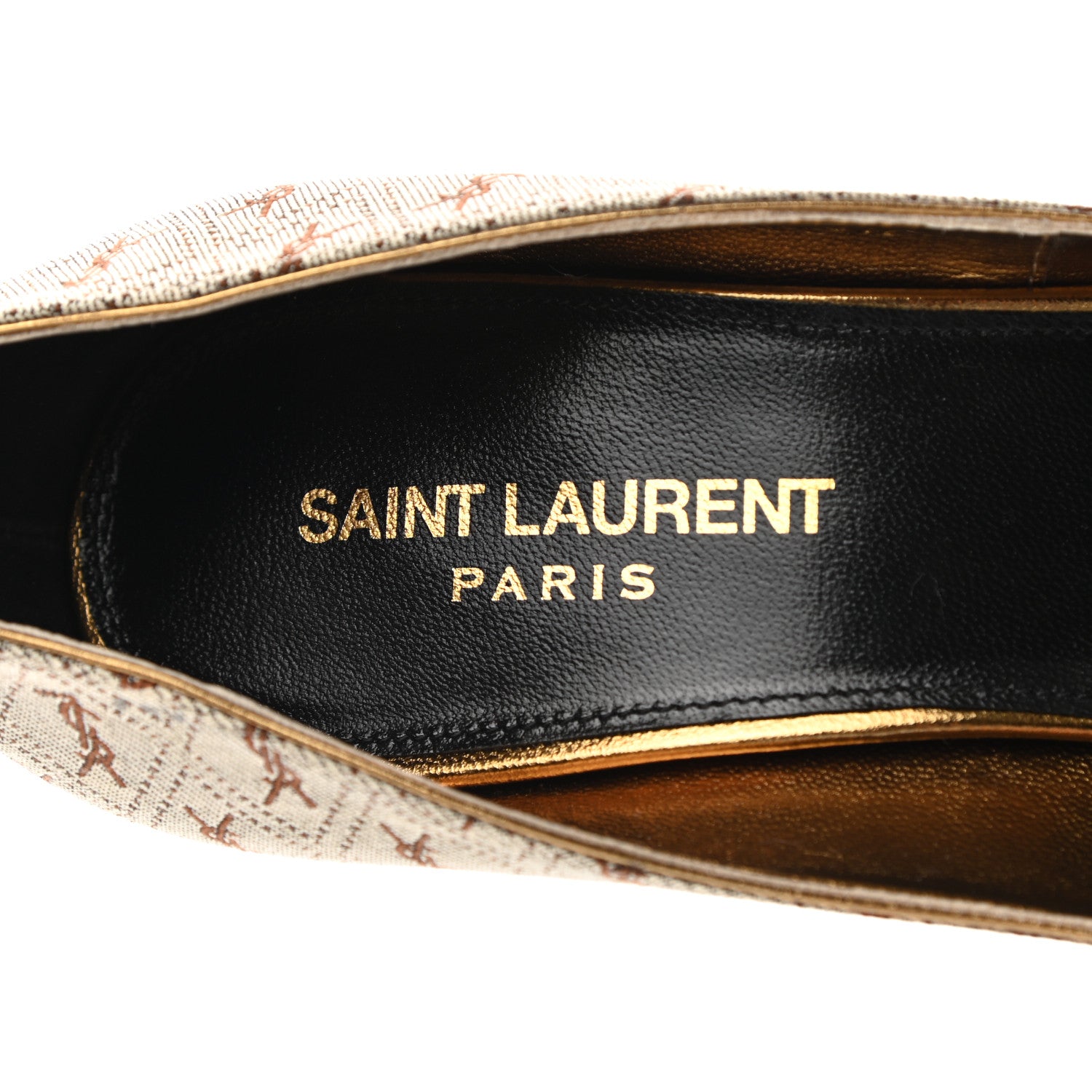 Saint Laurent Silk Blend Monogram Lola Cap Toe Pumps 38.5 Beige 6 of 8