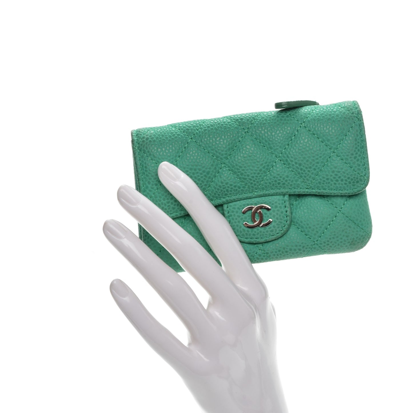 Iridescent Caviar Quilted Card Holder Turquoise