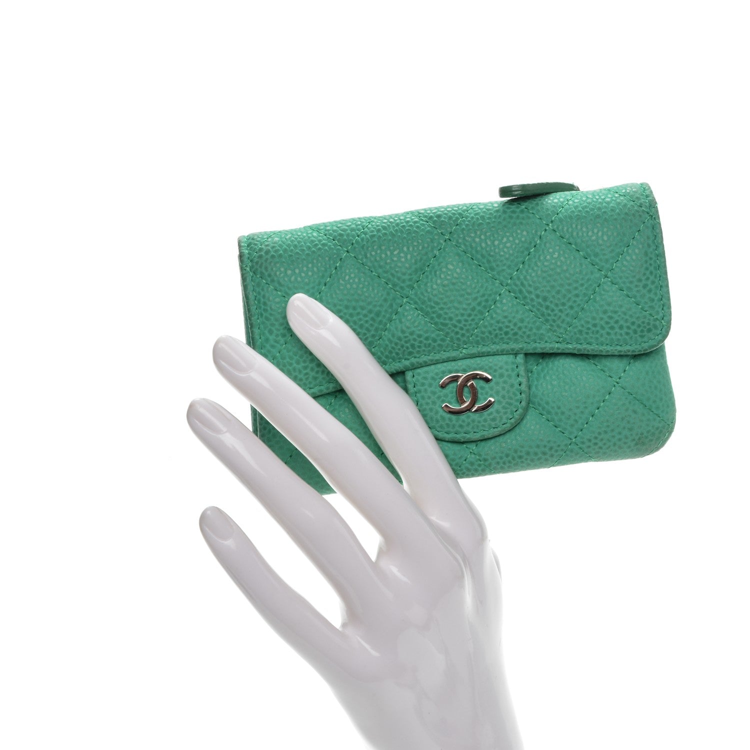 Chanel Iridescent Caviar Quilted Card Holder Turquoise 2 of 11