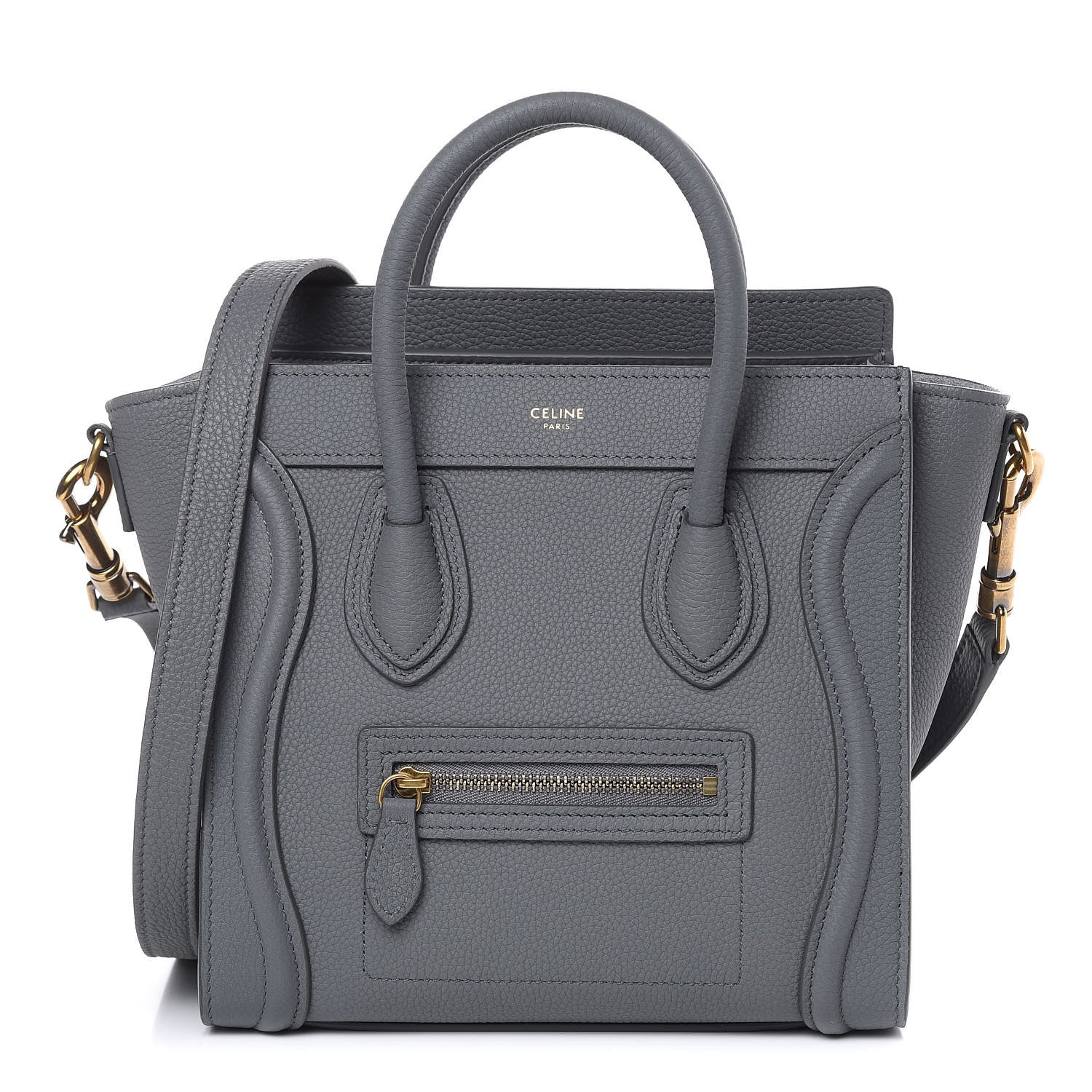 Celine Drummed Calfskin Nano Luggage Kohl 1 of 10