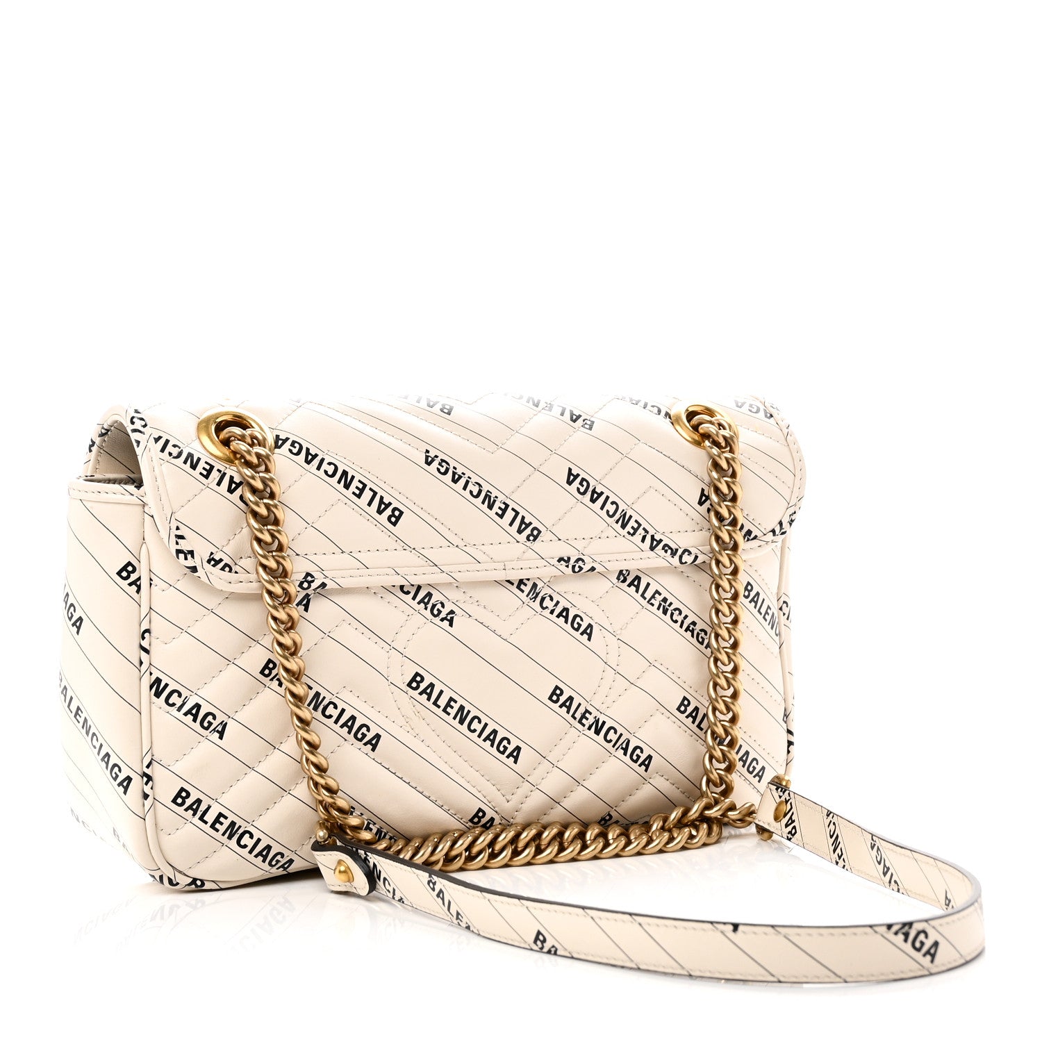 Gucci X BALENCIAGA Calfskin Matelasse Logo Print Small GG Marmont Shoulder Bag White 3 of 14