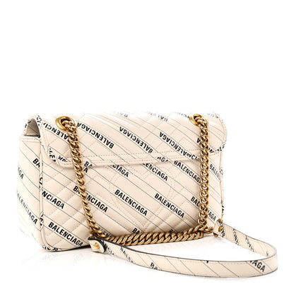 Gucci X BALENCIAGA Calfskin Matelasse Logo Print Small GG Marmont Shoulder Bag White 3 of 14