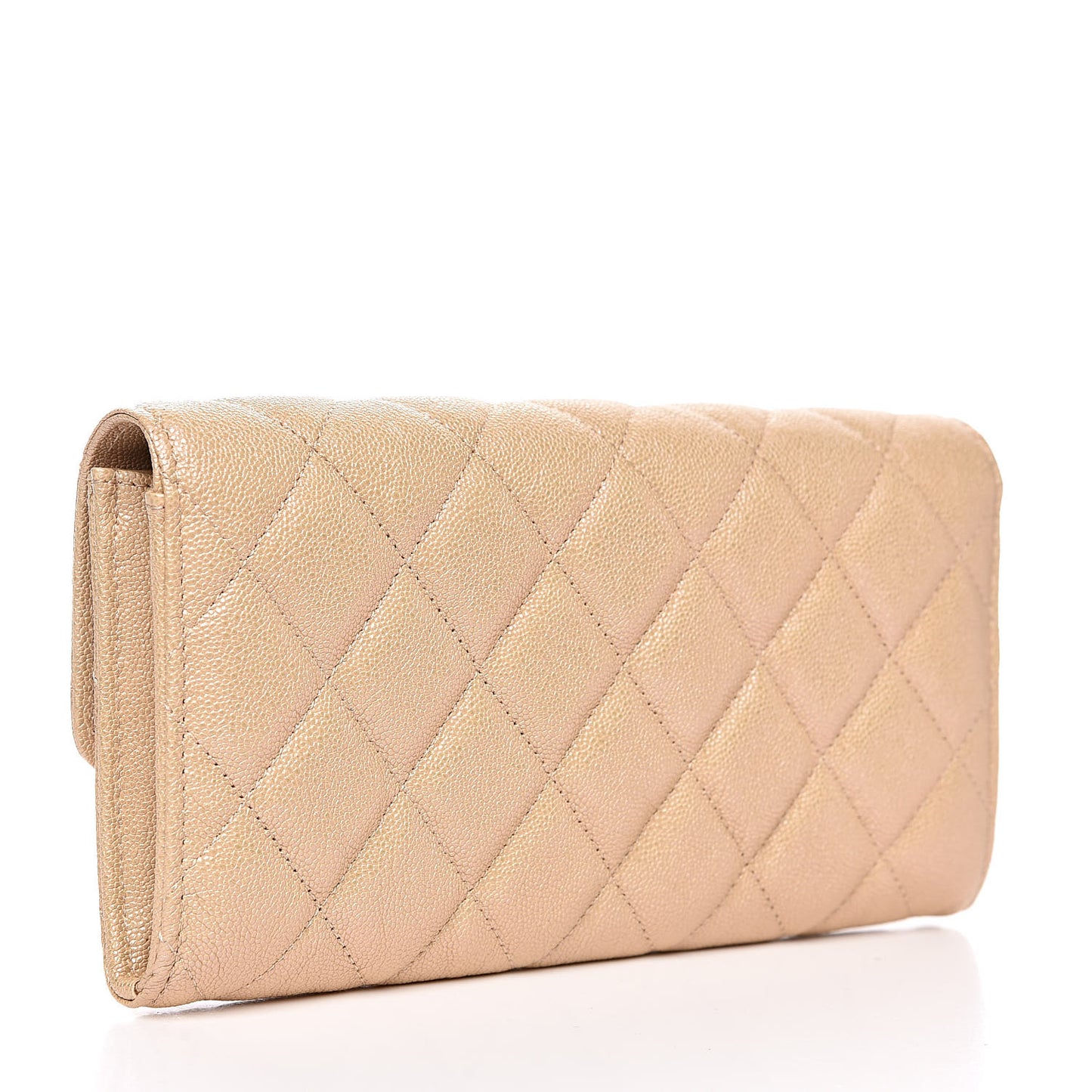 Iridescent Caviar Quilted Long Flap Wallet Beige