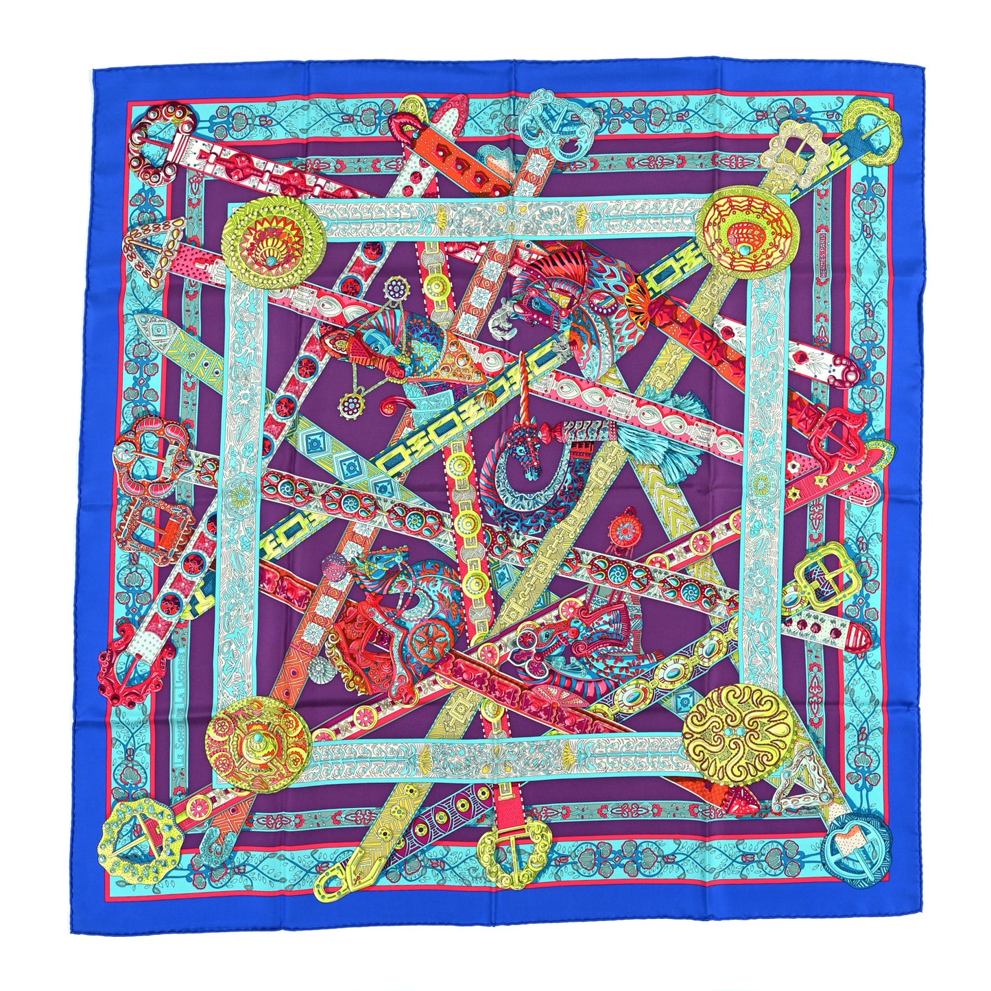 Silk Le Songe De La Licorne Scarf 90 Bleu Klein Parme Turquoise