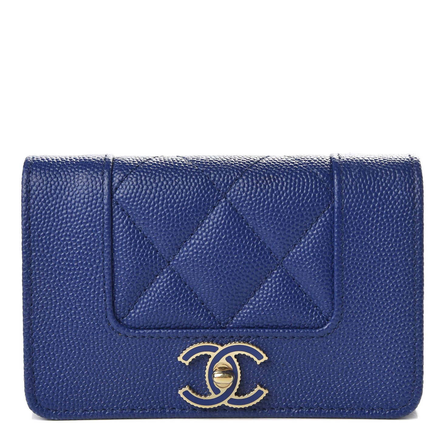 Caviar Chevron Quilted Vintage Mademoiselle Flap Card Holder Blue