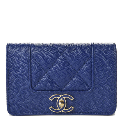 Chanel Caviar Chevron Quilted Vintage Mademoiselle Flap Card Holder Blue 1 of 9