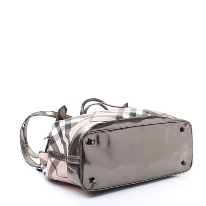Burberry Metallic Calfskin Nova Check Tote Pewter 3 of 8