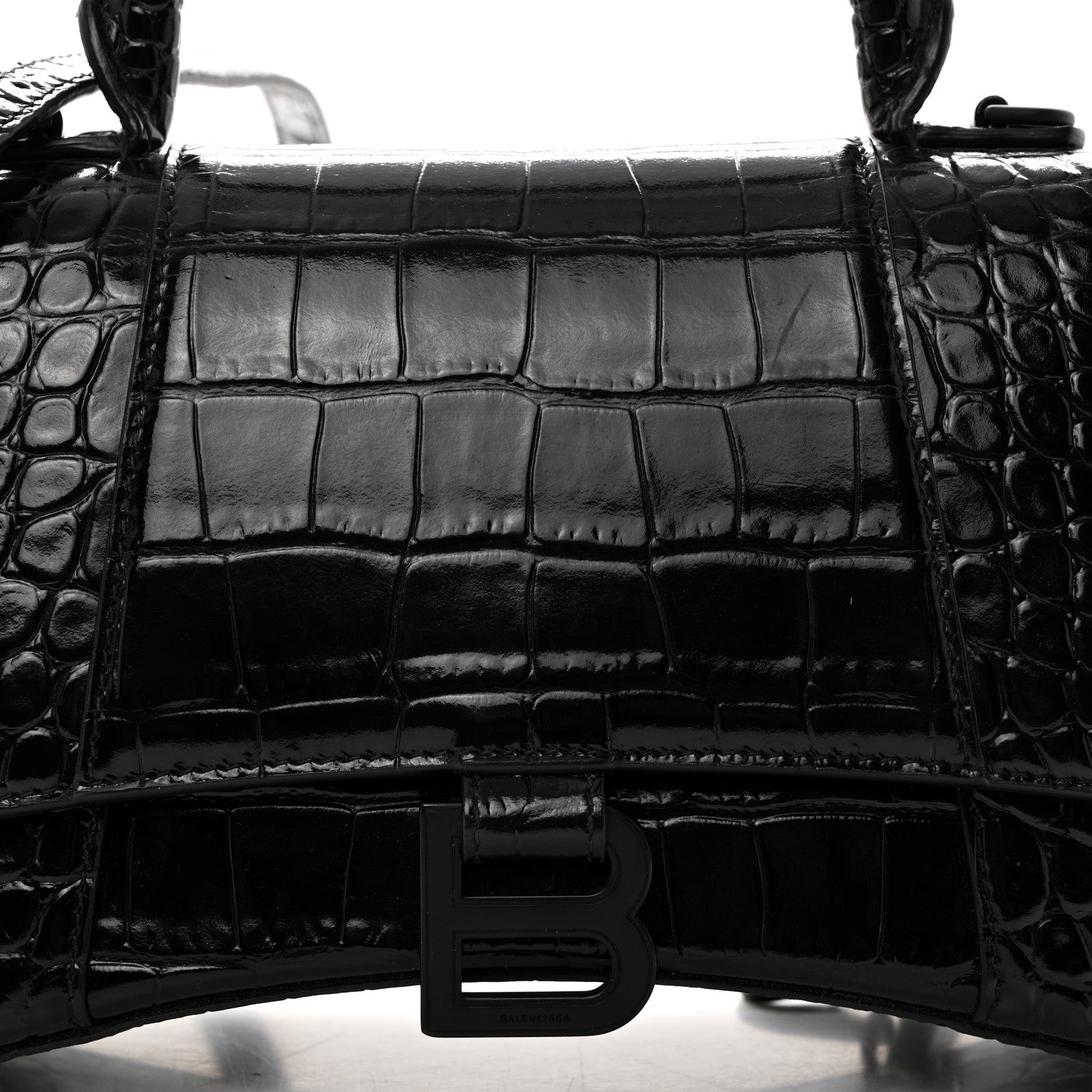 Balenciaga Shiny Calfskin Monochrome Crocodile Embossed Small Hourglass Top Handle Bag Black 9 of 11
