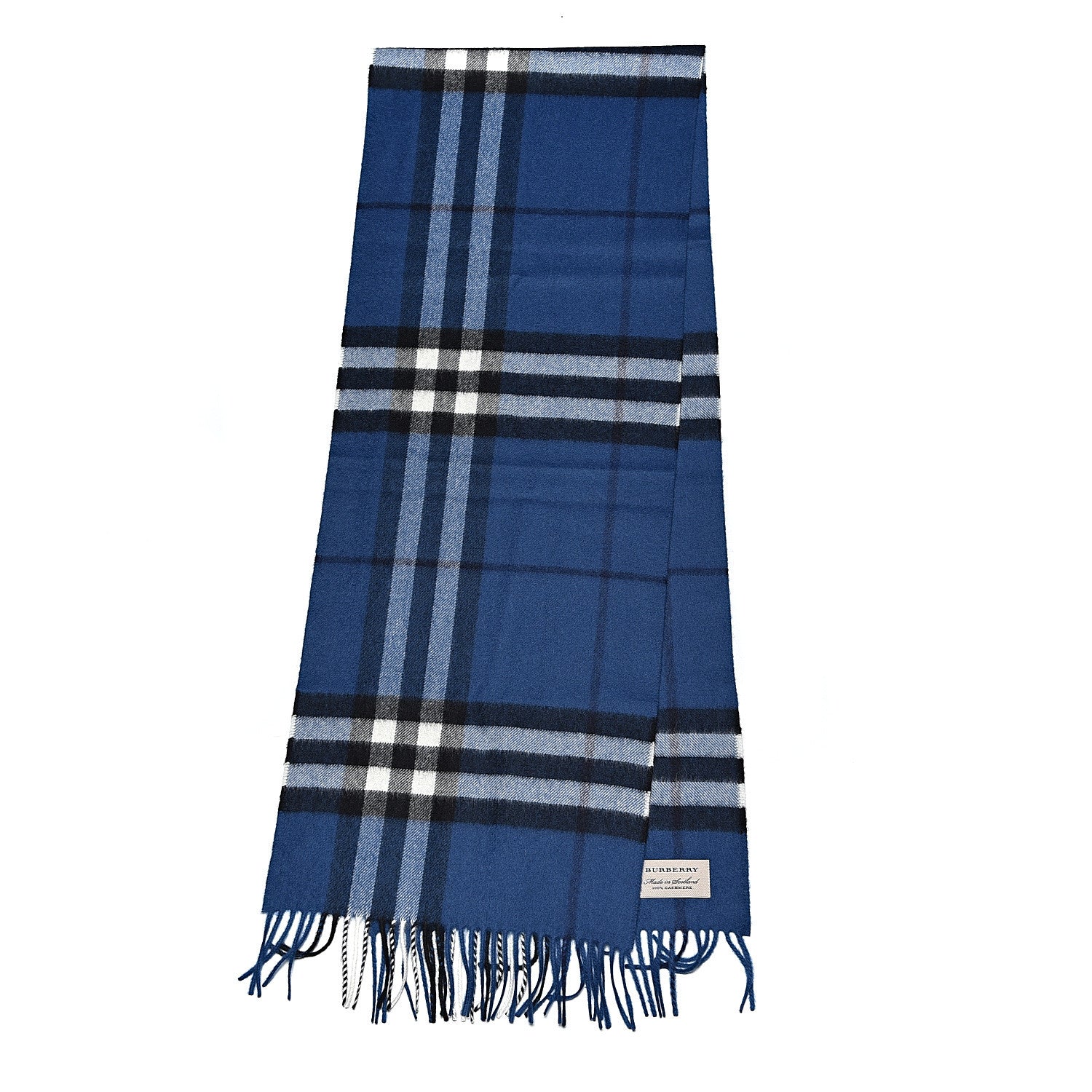 Burberry Cashmere Giant Check Fringe Scarf Blue 3 of 5