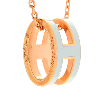 Hermes Lacquered Rose Gold Pop H Pendant Necklace Bleu Pastel 4 of 6
