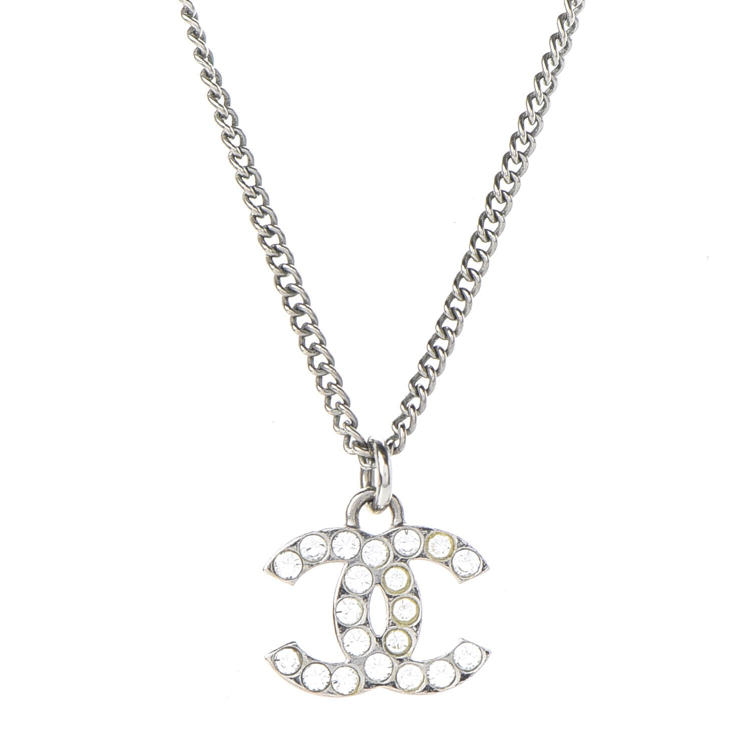 Chanel Crystal Timeless CC Necklace Silver 3 of 7