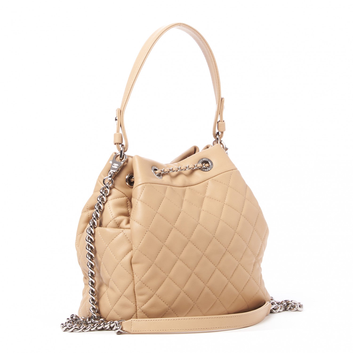 Chanel Lambskin Quilted Small CC Chain Bucket Bag Beige 2 of 9