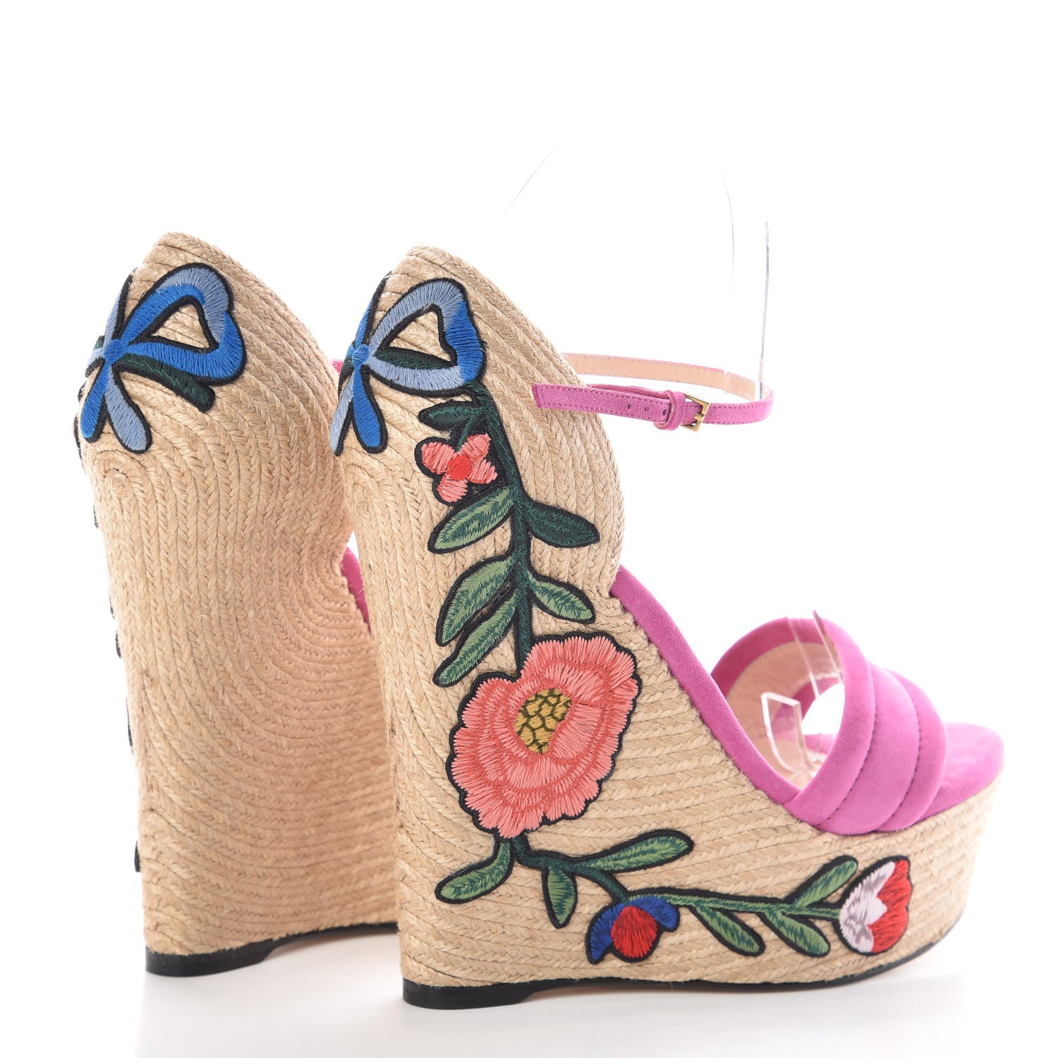 Gucci Kid Scamosciato Ophelia Espadrille Platform Wedge Sandals 40.5 Rododendro 4 of 6