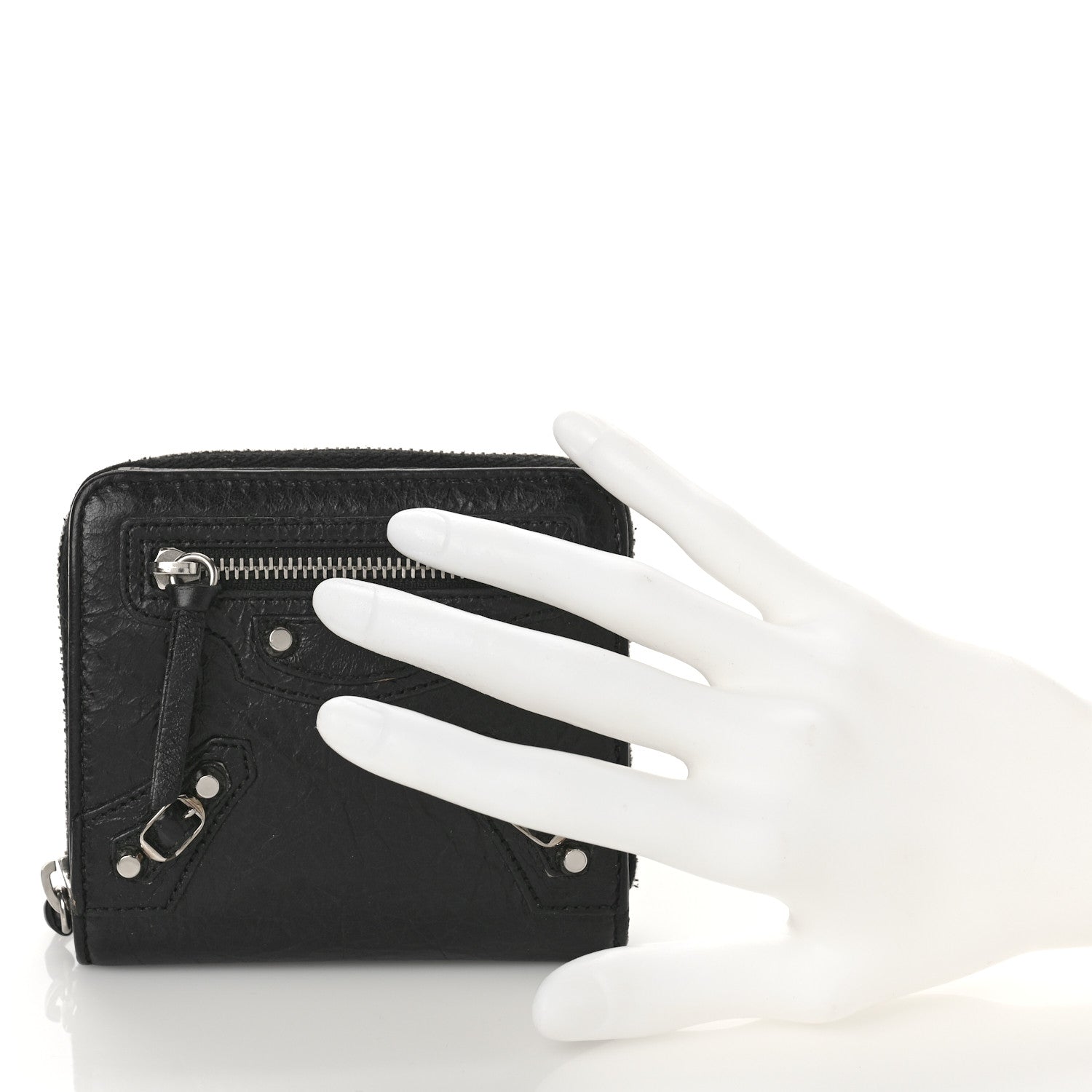 Balenciaga Agneau Classic Silver Hardware Compact Wallet Black 2 of 9