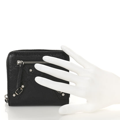 Balenciaga Agneau Classic Silver Hardware Compact Wallet Black 2 of 9