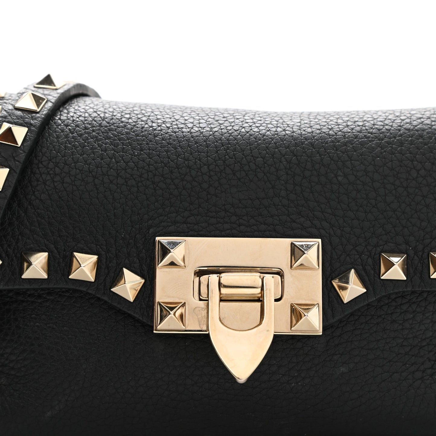 Pebbled Calfskin Mini Rockstud Crossbody Bag Black