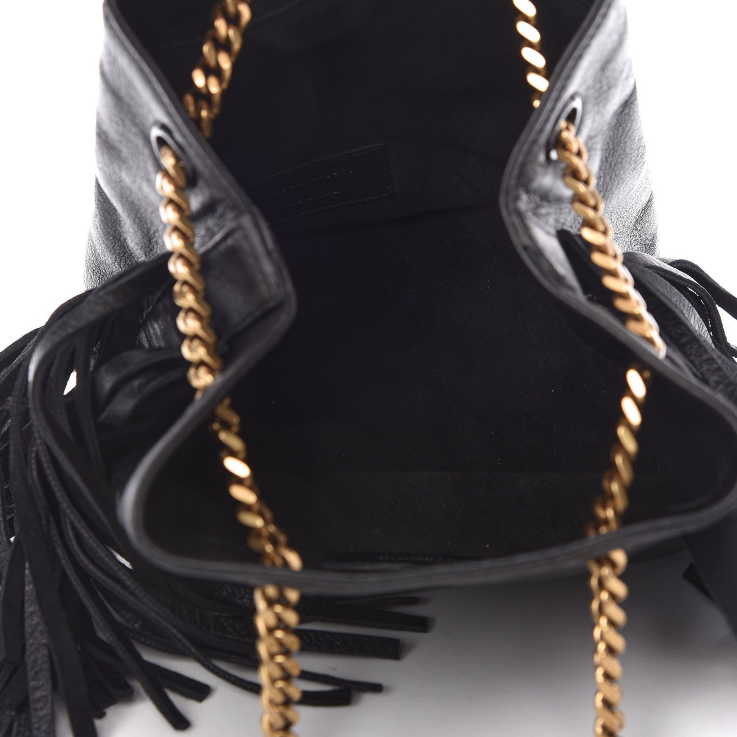 Saint Laurent Calfskin Suede Fringe Baby Emmanuelle Bucket Black 5 of 10