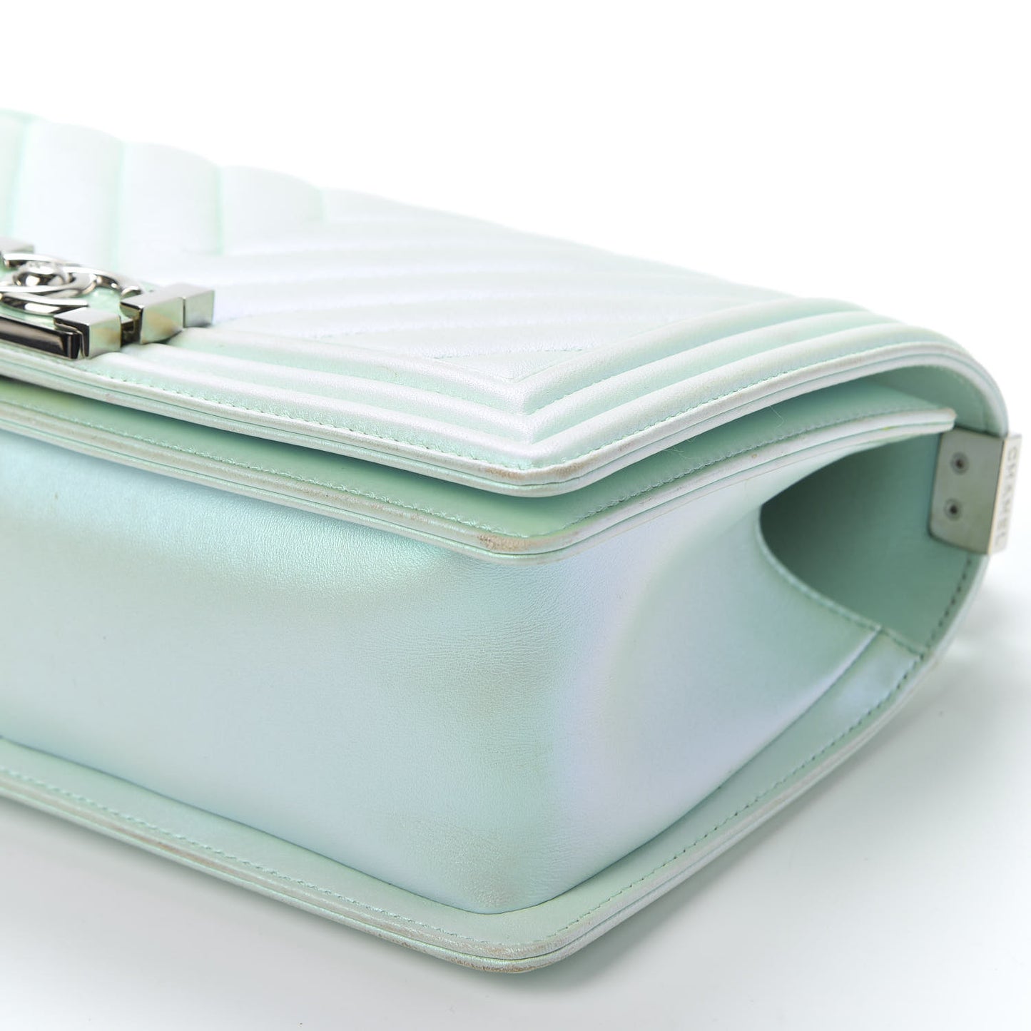 Iridescent Lambskin Chevron Quilted Medium Boy Flap Turquoise