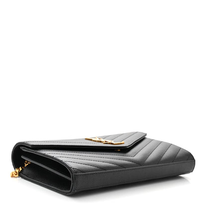 Saint Laurent Grain De Poudre Matelasse Chevron Monogram Chain Wallet Black 4 of 10