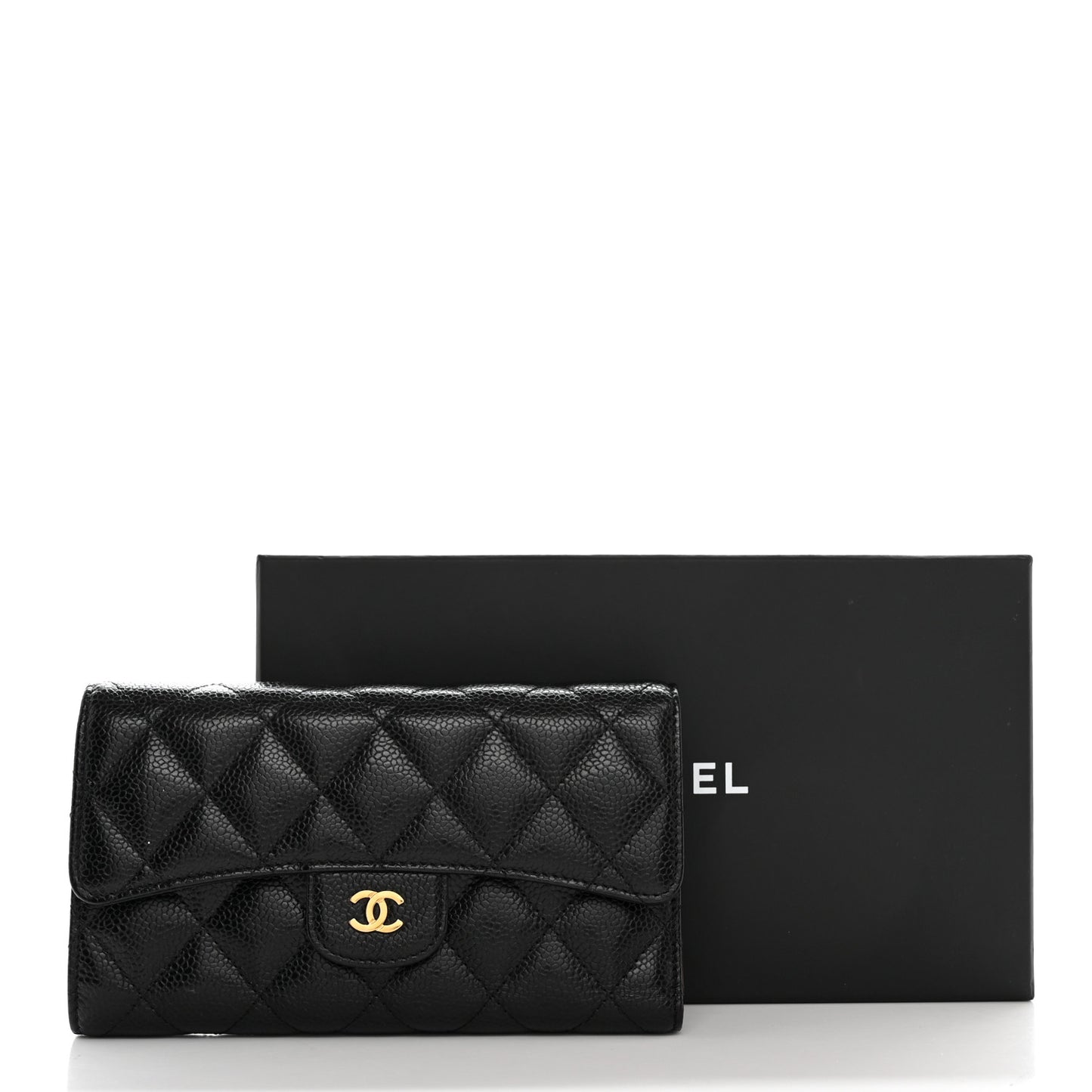 Caviar Quilted Large Flap Wallet Black