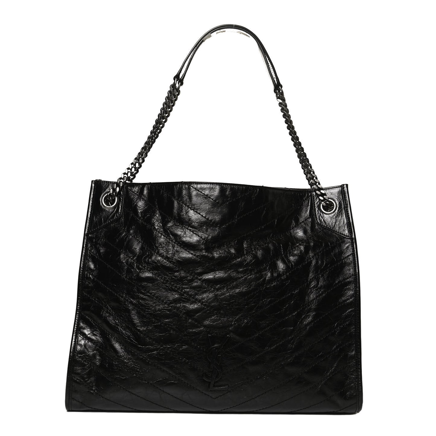Crinkled Calfskin Matelasse Monogram Niki Shoulder Bag Black
