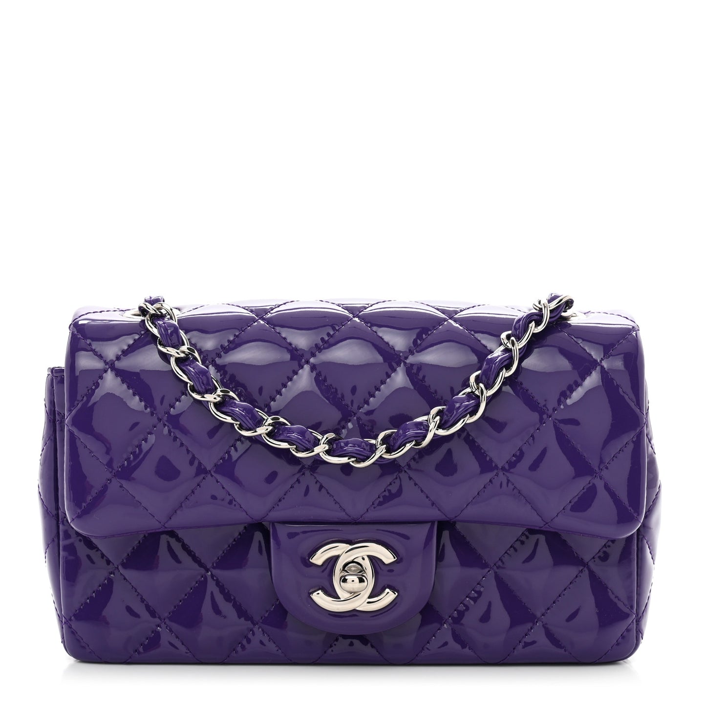 Patent Quilted Mini Rectangular Flap Purple
