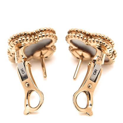 Van Cleef & Arpels 18K Yellow Gold Mother of Pearl Vintage Alhambra Earrings 4 of 5