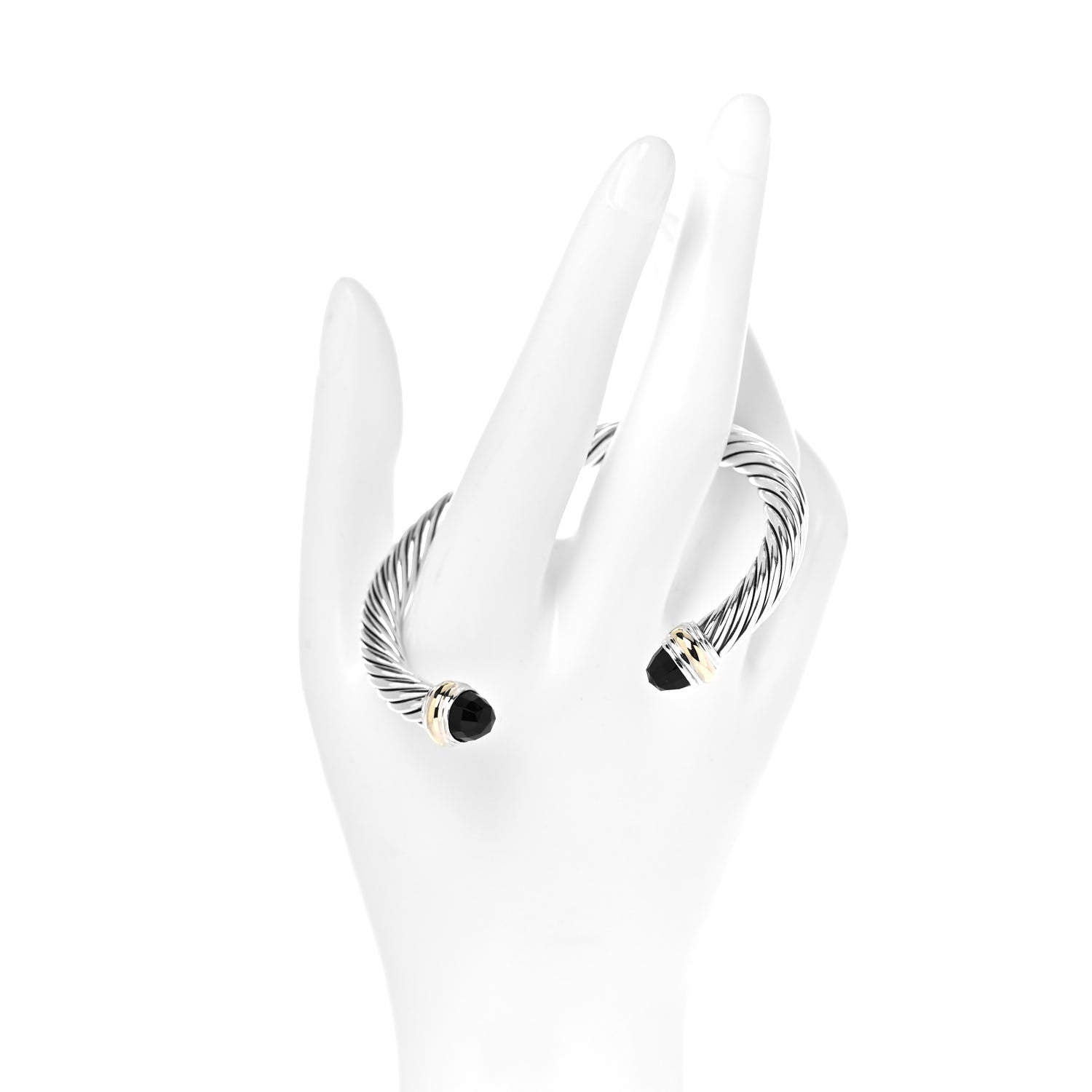 David Yurman Sterling Silver 14K Yellow Gold Black Onyx 7mm Cable Classics Bracelet 2 of 5