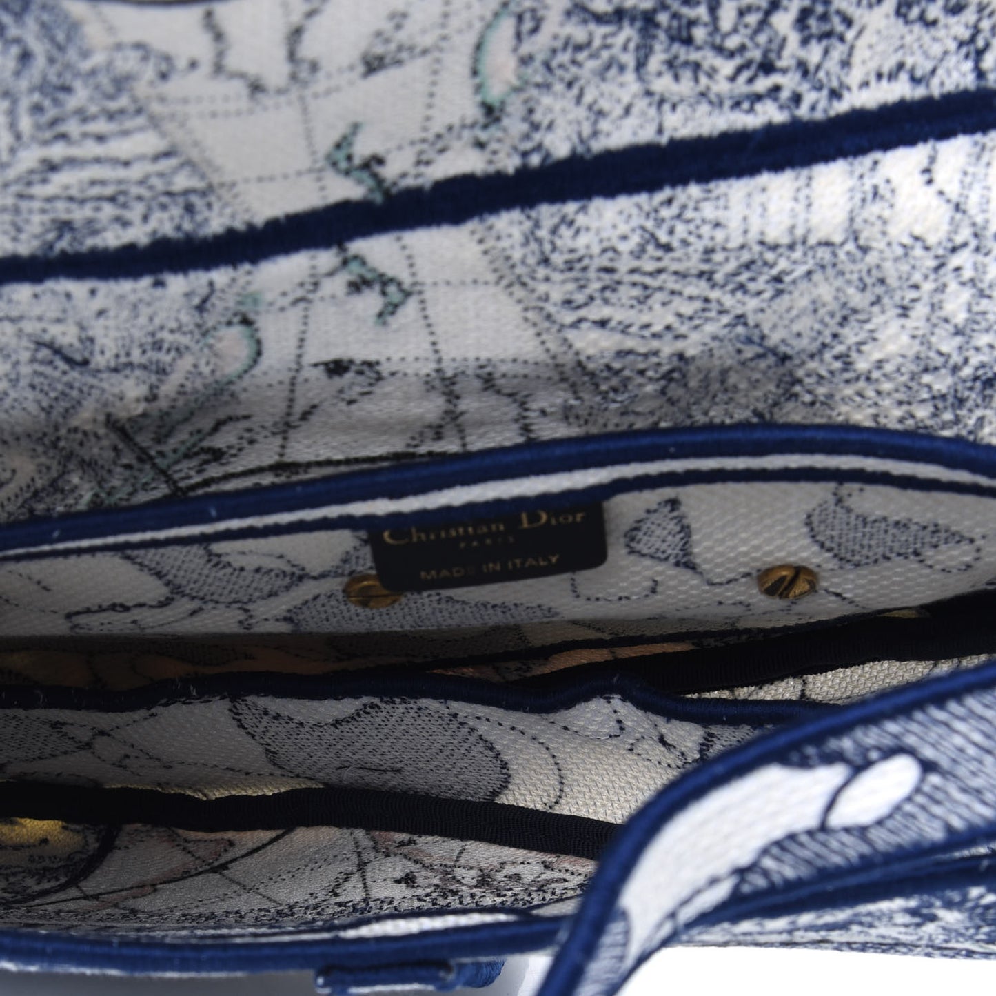 Canvas Embroidered Around the World Saddle Bag Blue