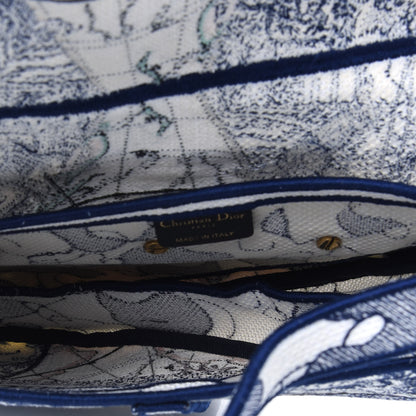 Christian Dior Canvas Embroidered Around the World Saddle Bag Blue 5 of 11