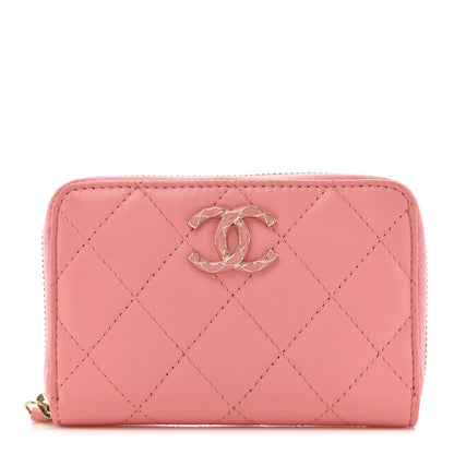 Chanel Lambskin Enamel Quilted Zip Around Coin Purse Wallet Pink 1 of 11