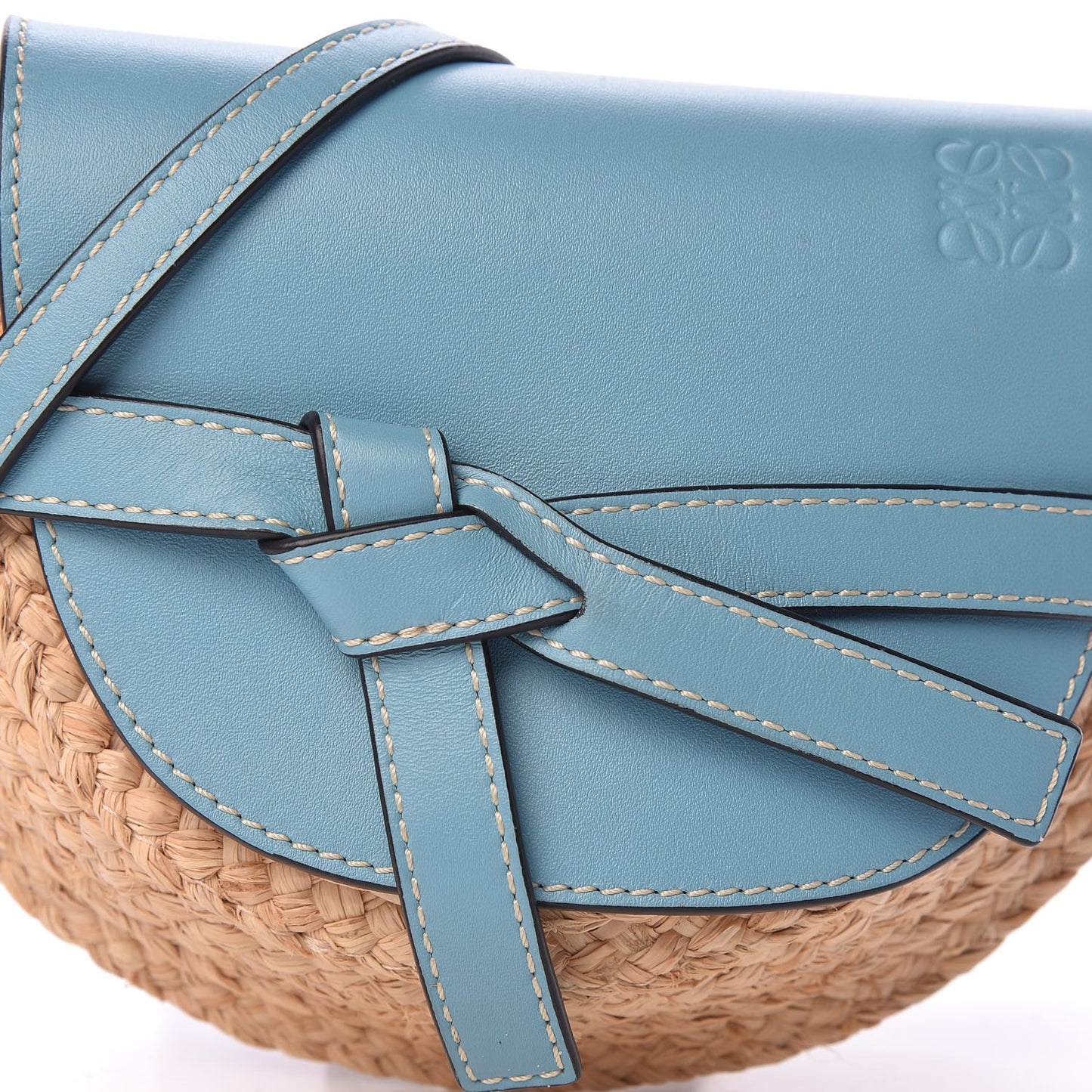 Calfskin Raffia Mini Gate Crossbody Bag Light Blue Natural