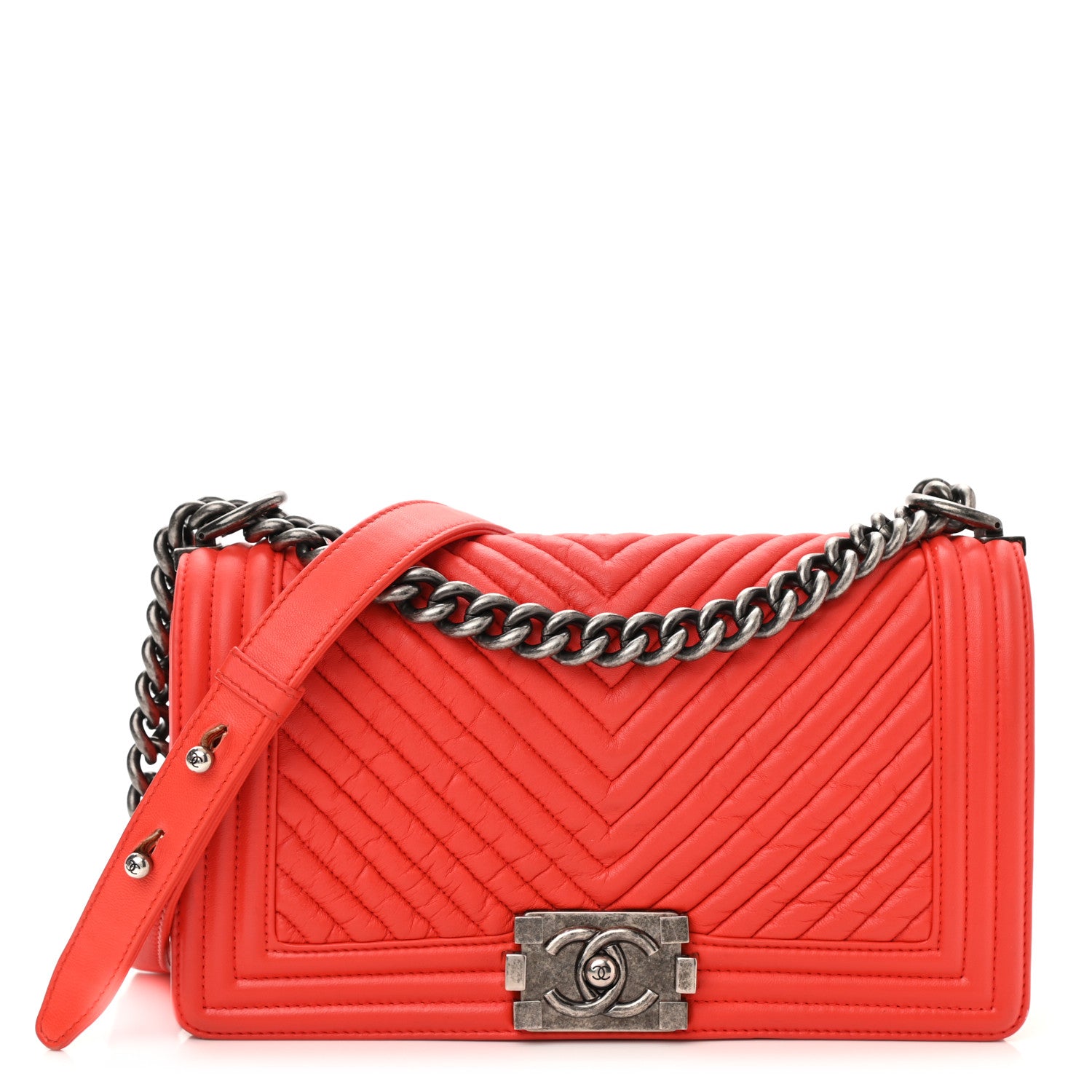 Chanel Wrinkled Lambskin Chevron Quilted Medium Boy Flap Orange 1 of 10