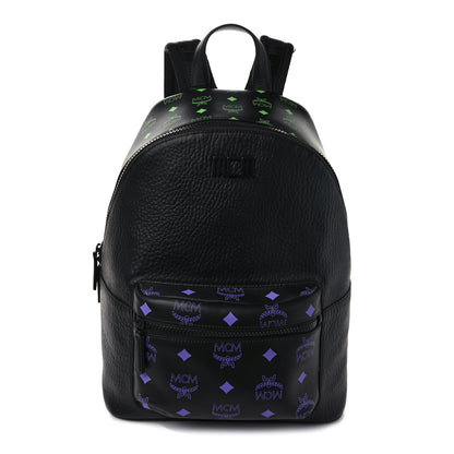 MCM Grained Calfskin Visetos Color Splash Medium Backpack Black Dahlia Purple Summer Green 1 of 8